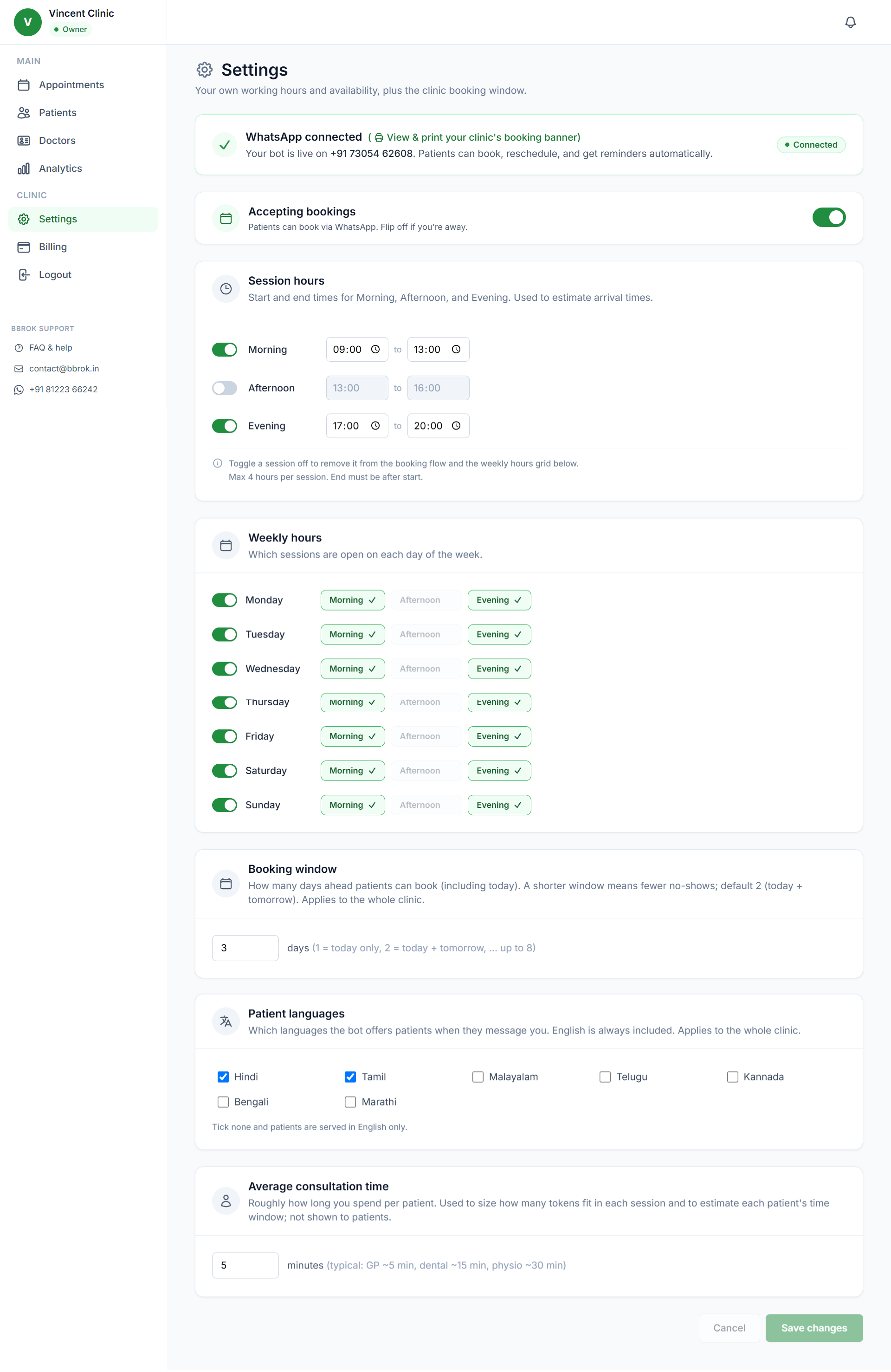 Bbrok dashboard — Settings